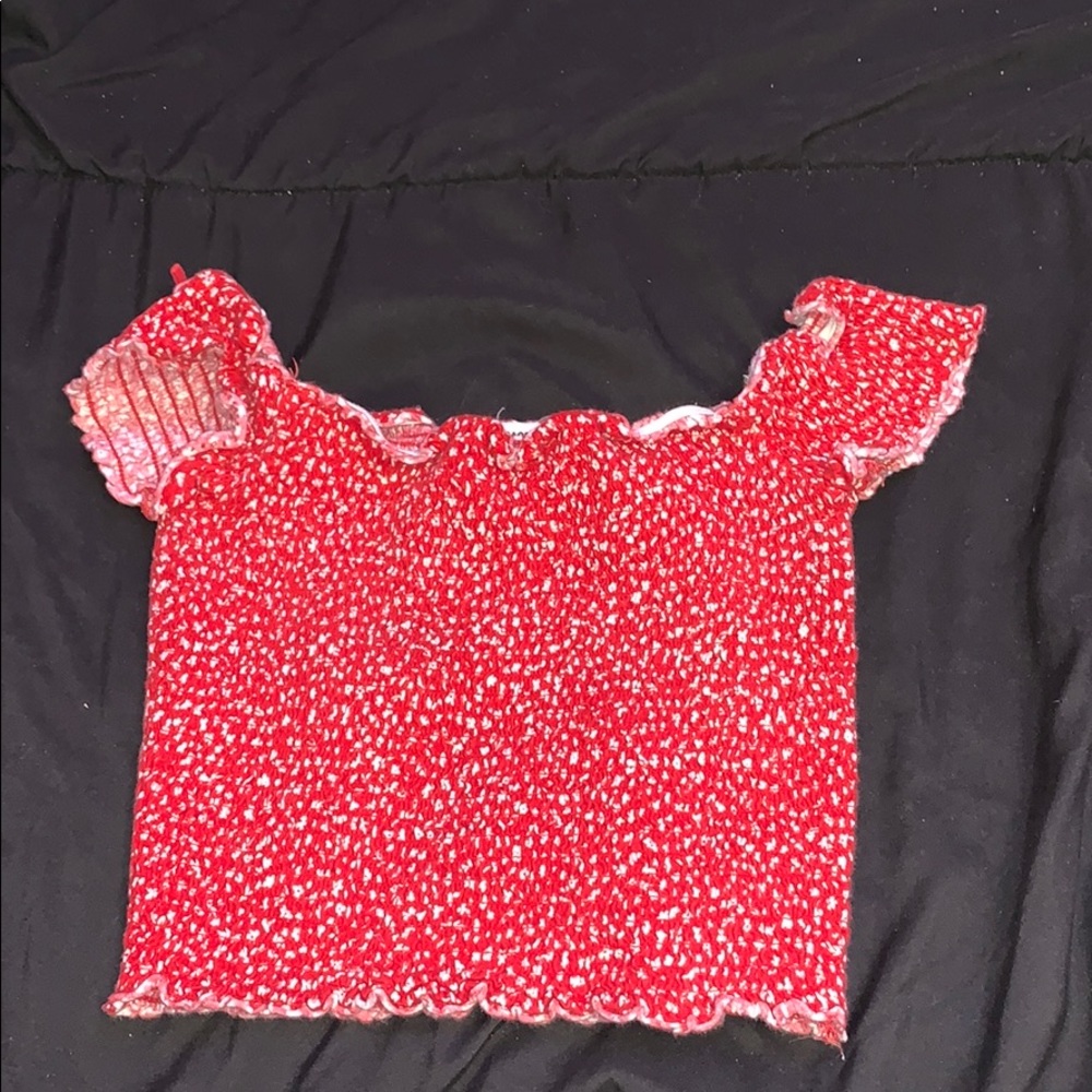 off the shoulder red crop top